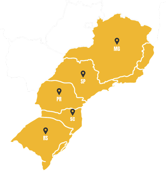 Mapa de distribuicao com estados atendidos pela Mandiok