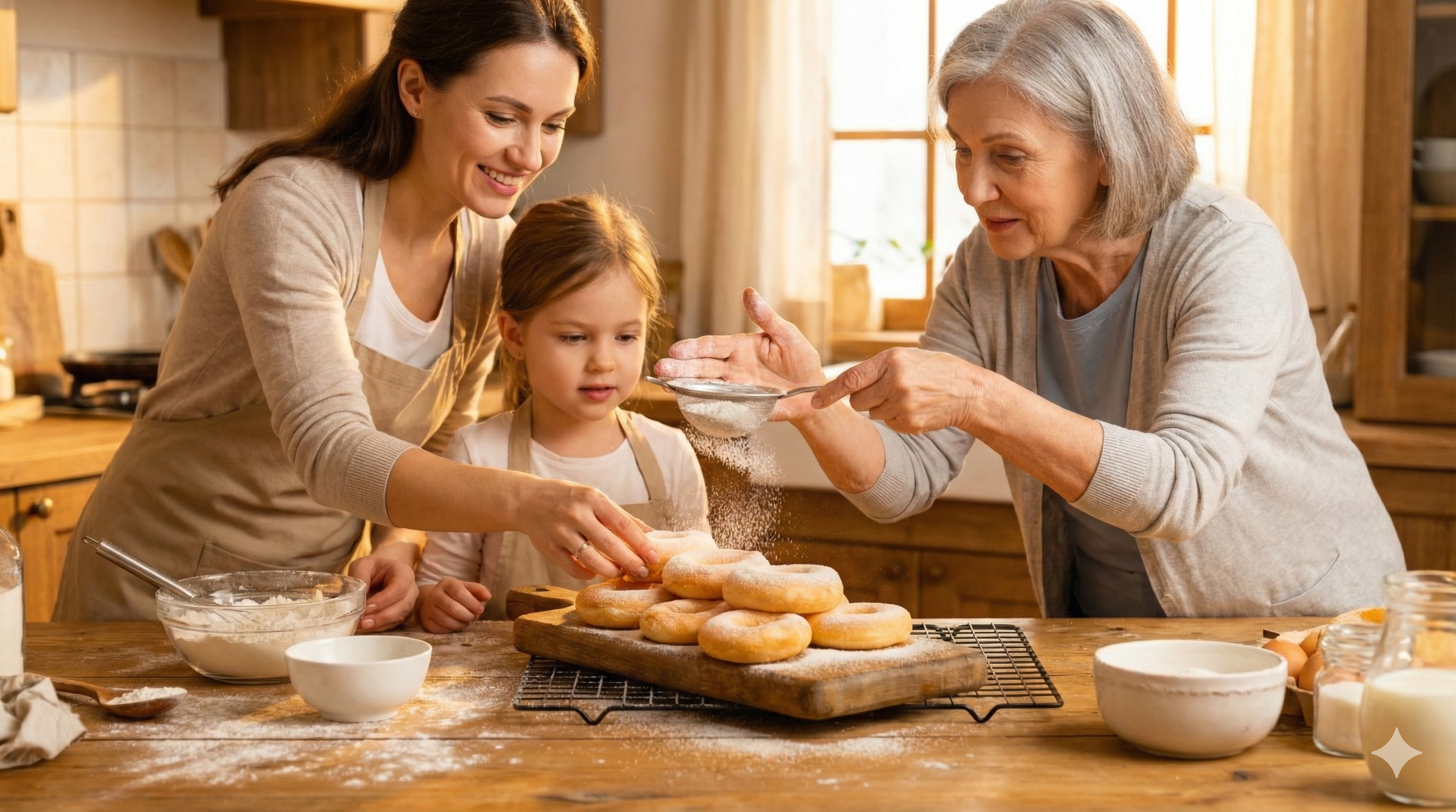 Familia preparando receita com produtos Mandiok