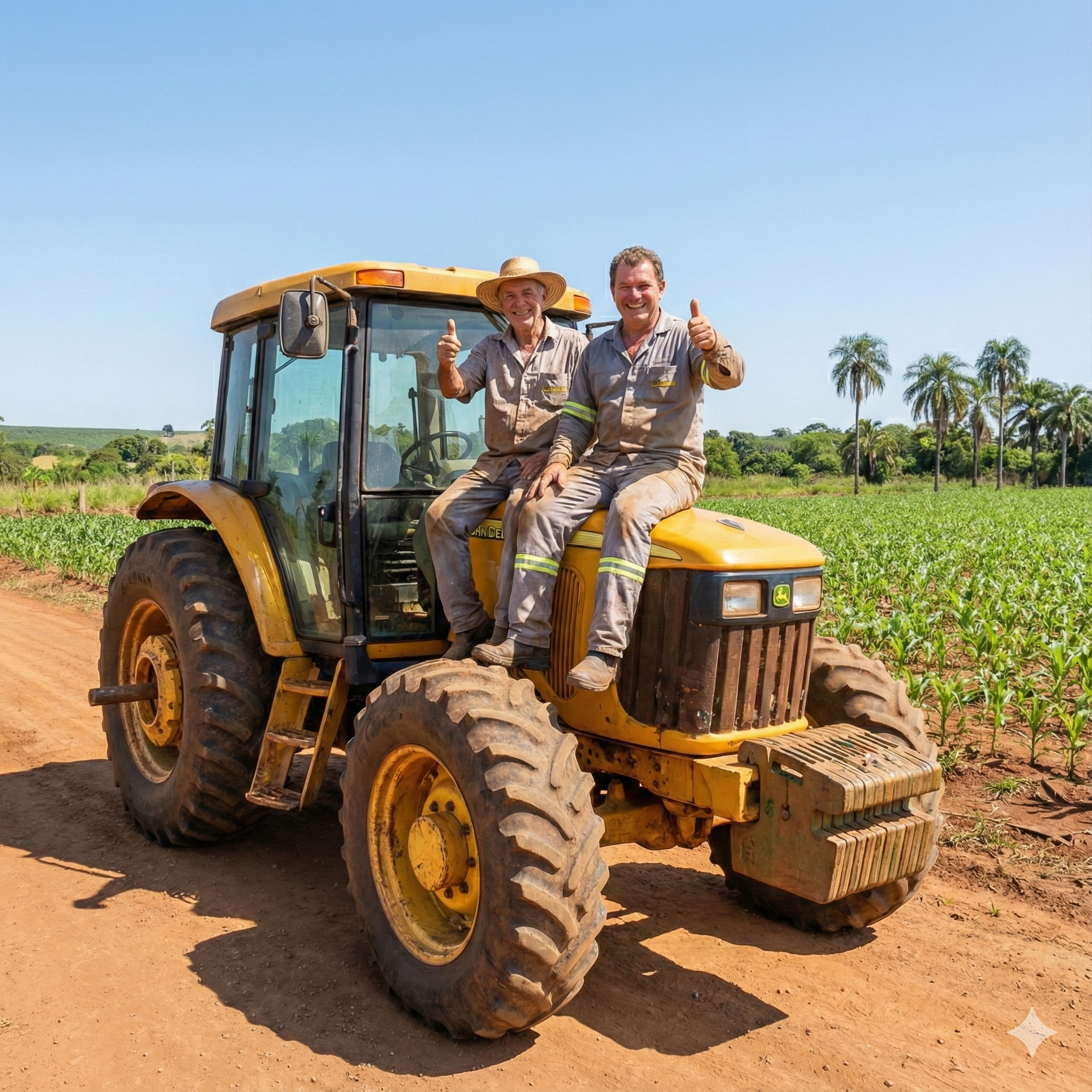 Trator com equipe da Mandiok